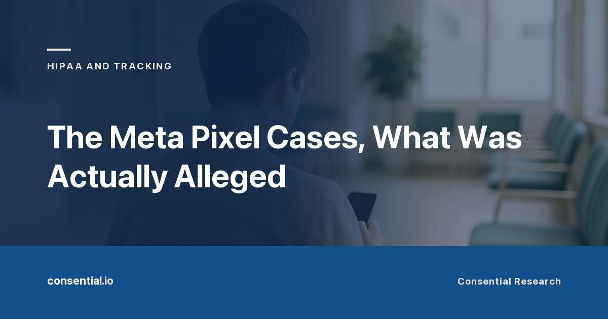 Article title card reading The Meta Pixel Cases, What Was Actually Alleged, from Consential Research